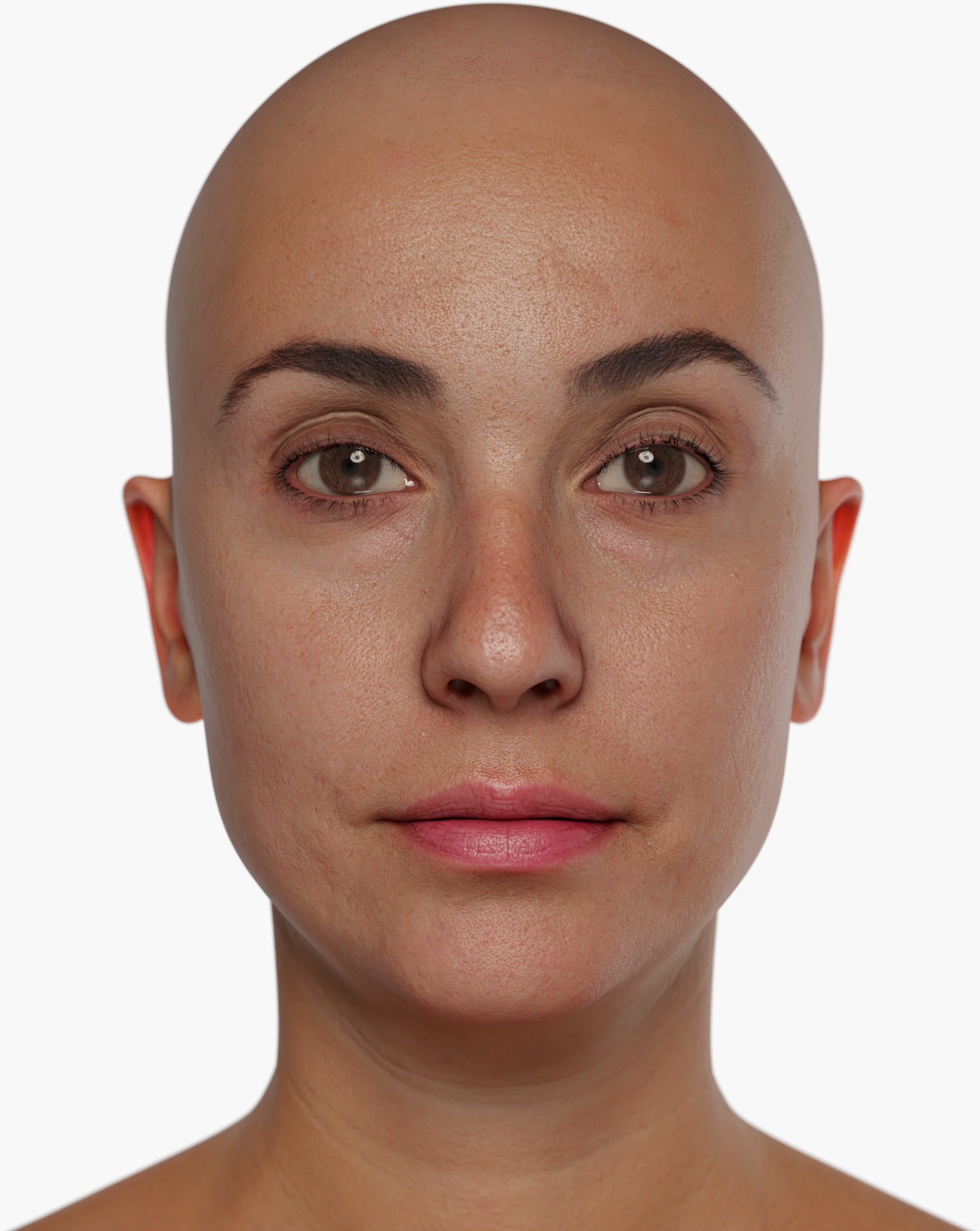 High-resolution 3D head scan render of a fit female with smooth skin and fine surface detail